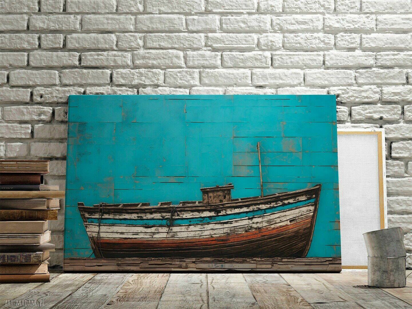 Marynistyczny obraz na płótnie - statek i łódź 120x80 cm (Vaku dsgn)