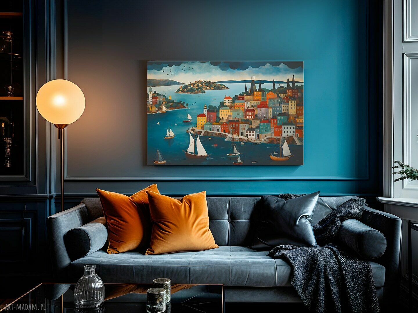 Kolorowy obraz na płótnie „Miasto - Las - Port” 120x80 cm