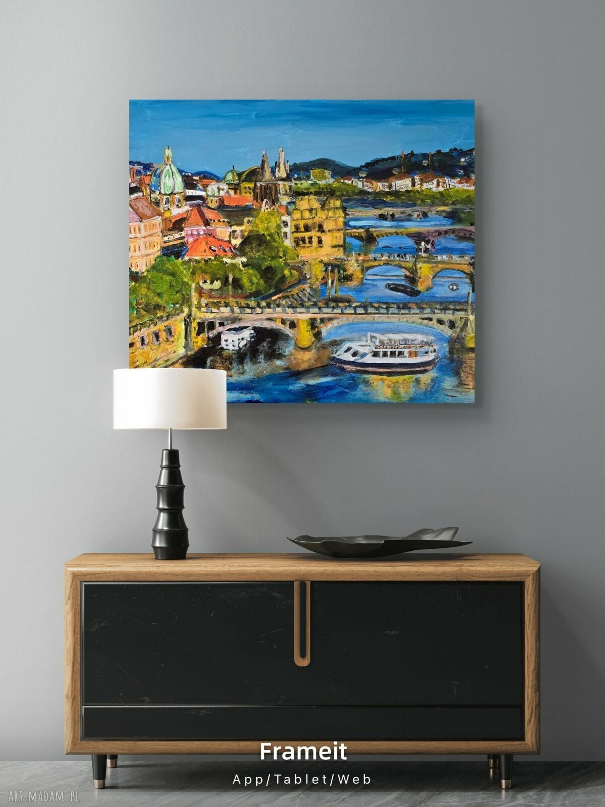 Praga na płótnie - obraz pejzaż ręcznie malowany akryl i tempera 50x40x1 cm