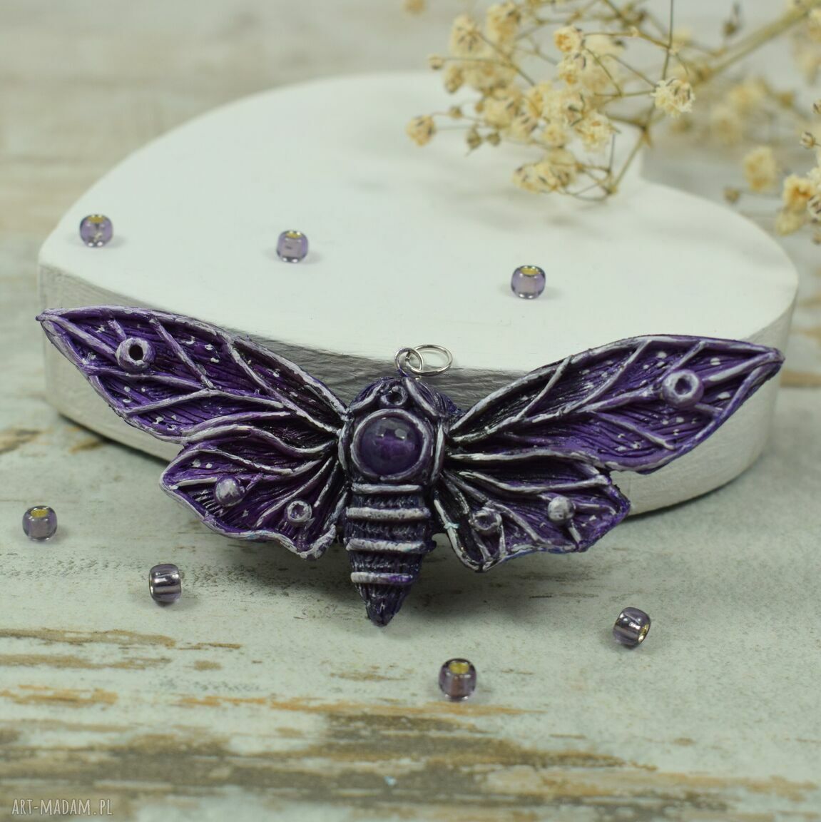 wisiorki: Duży wisiorek motyl z ametystem Hand Made