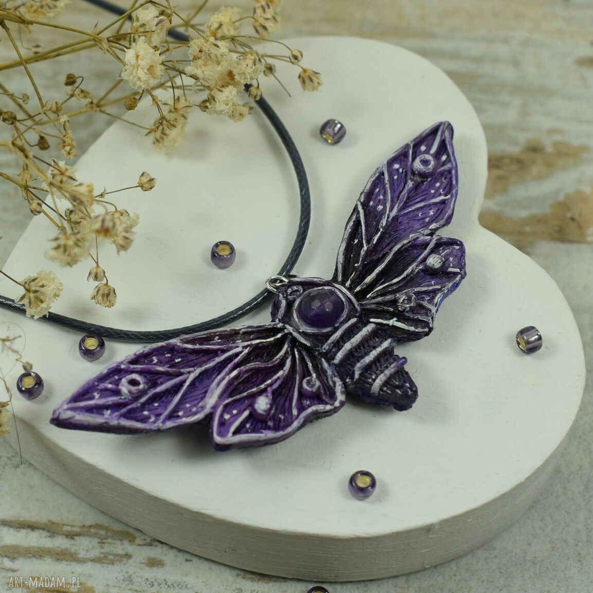 wisiorki: Duży wisiorek motyl z ametystem Hand Made