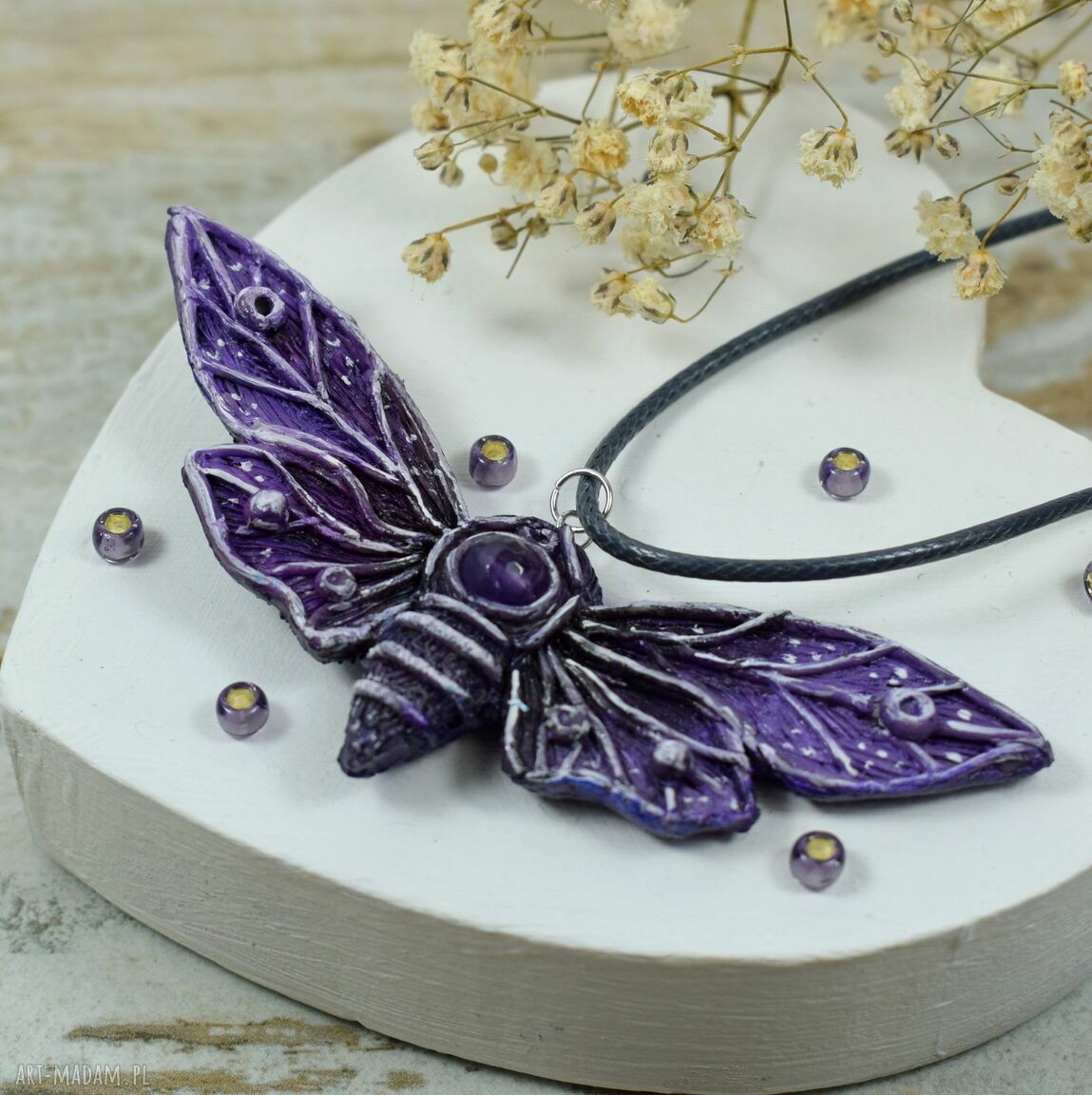 wisiorki: Duży wisiorek motyl z ametystem Hand Made