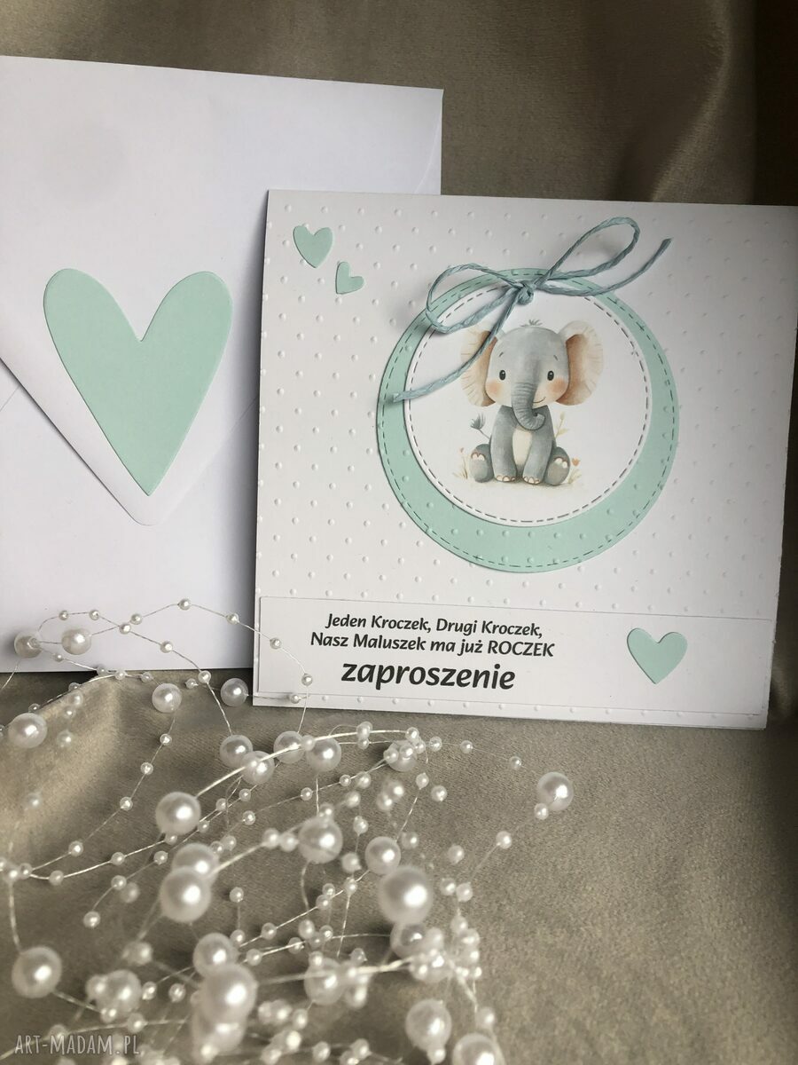 Zaproszenie na roczek chłopca - otwierane z kopertą i personalizacją (słonik)