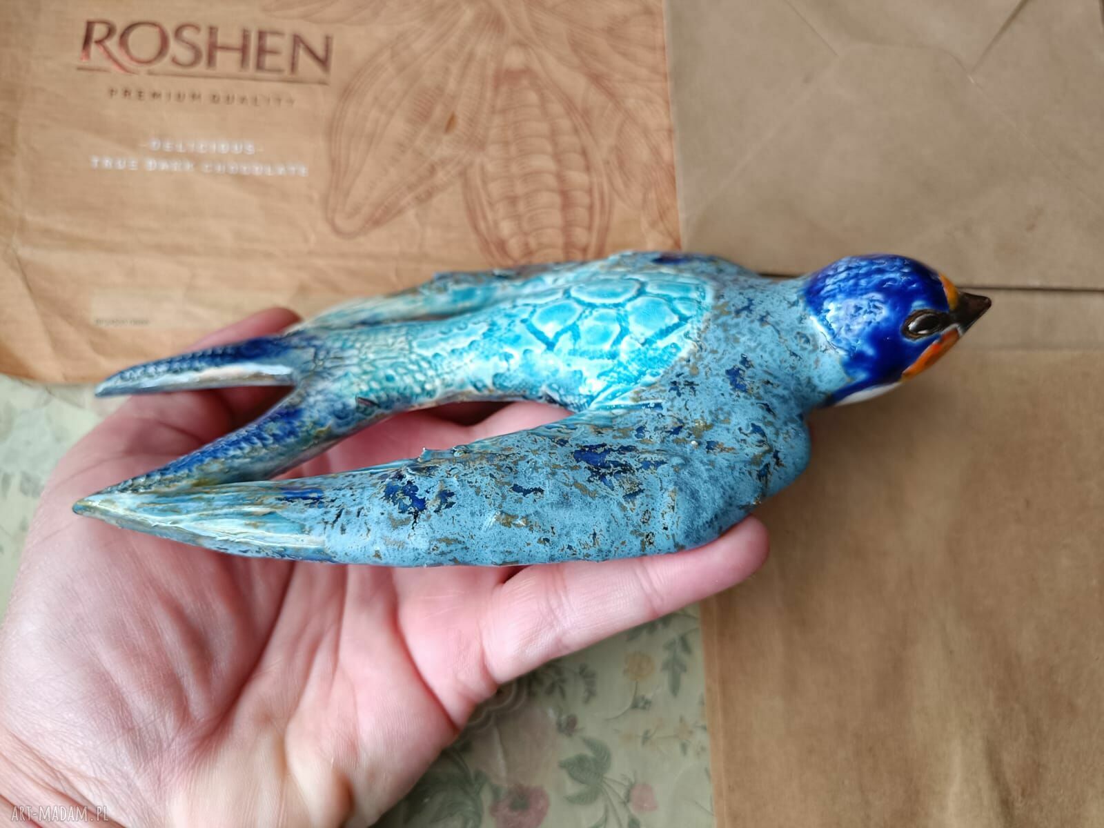 Jaskółka na ścianę z ceramiki - dekoracja handmade