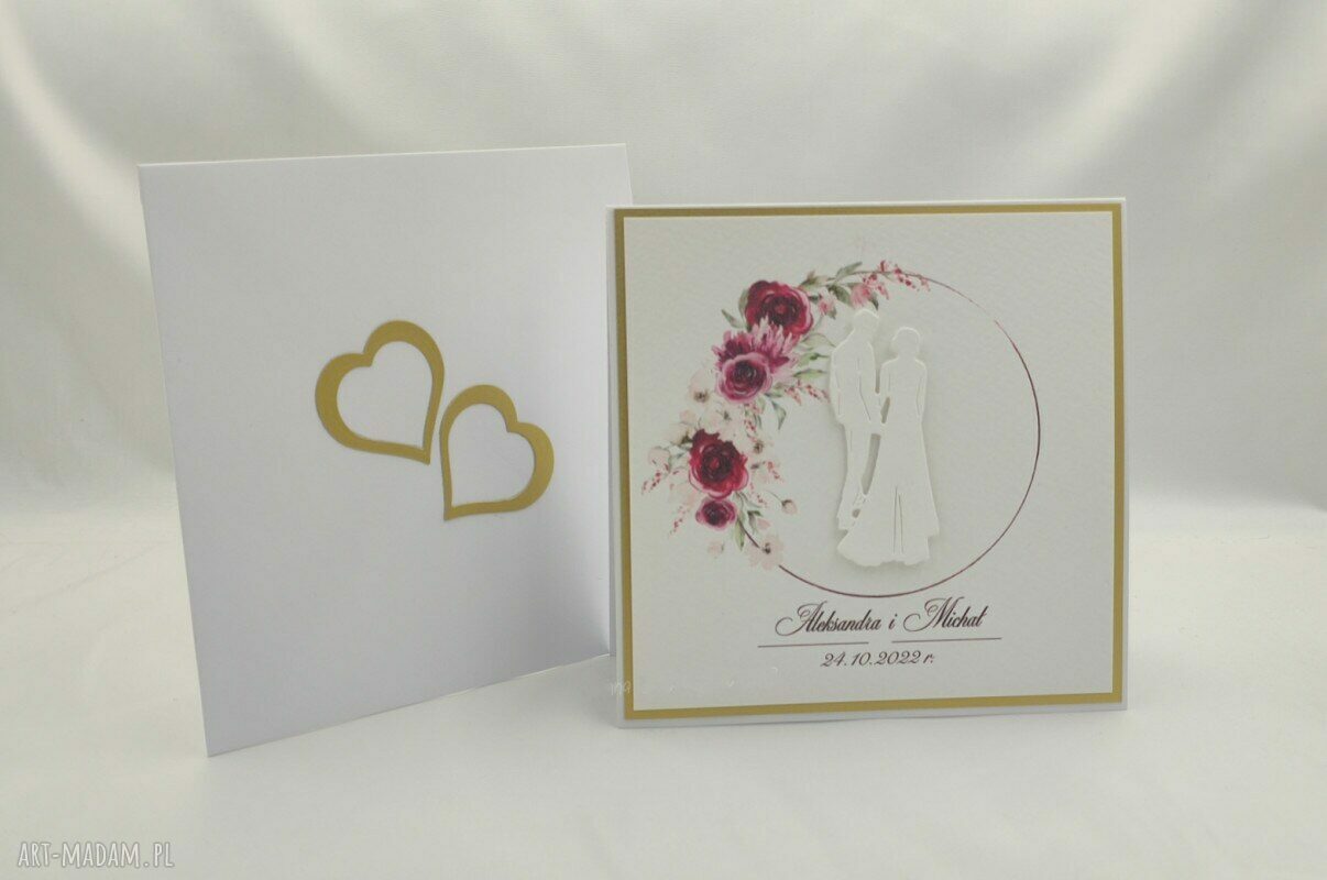 Personalizowana kartka na ślub w ozdobnej kopercie - W 55A