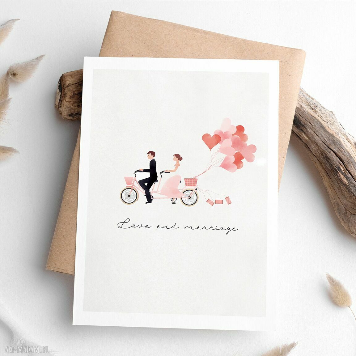 Kartka na ślub nowożeńcy na rowerze - Love and marriage