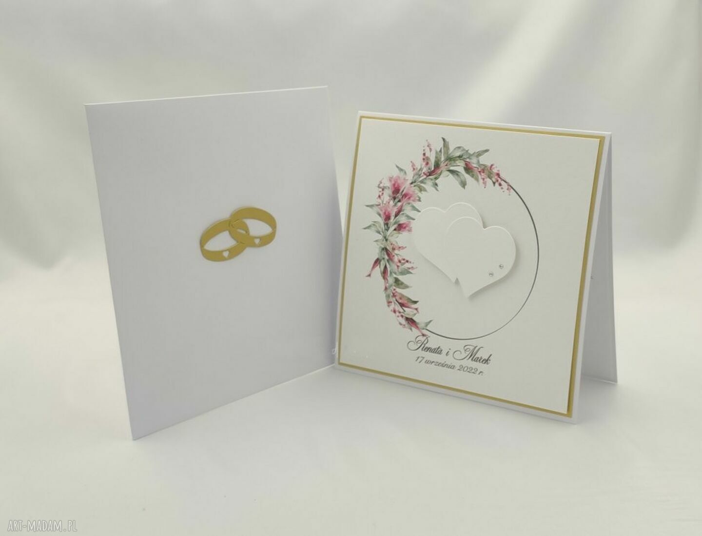 Personalizowana kartka na ślub w ozdobnej kopercie - 14x14 cm
