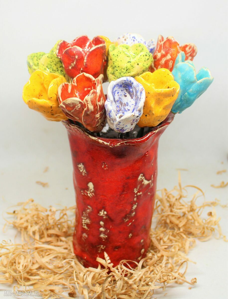Kwiaty ceramiczne - tulipany na druciku (bez wazonu)