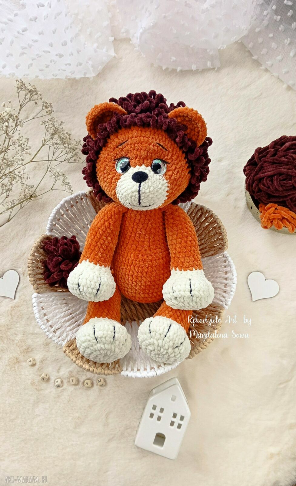 Lew na szydełku - przytulanka amigurumi dla dziecka (ok. 40 cm)