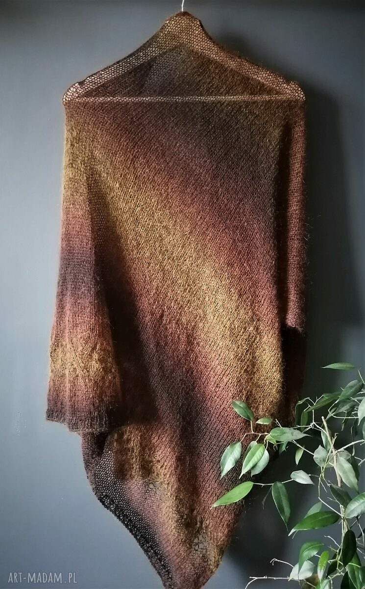 Duża chusta z merino i kidmohair ręcznie robiona (brązowa)