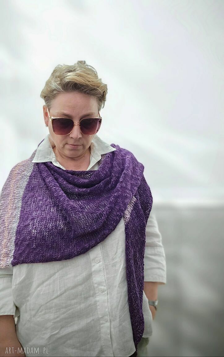 Letnia chusta na drutach z lnu, bawełny i wiskozy duża 190 cm