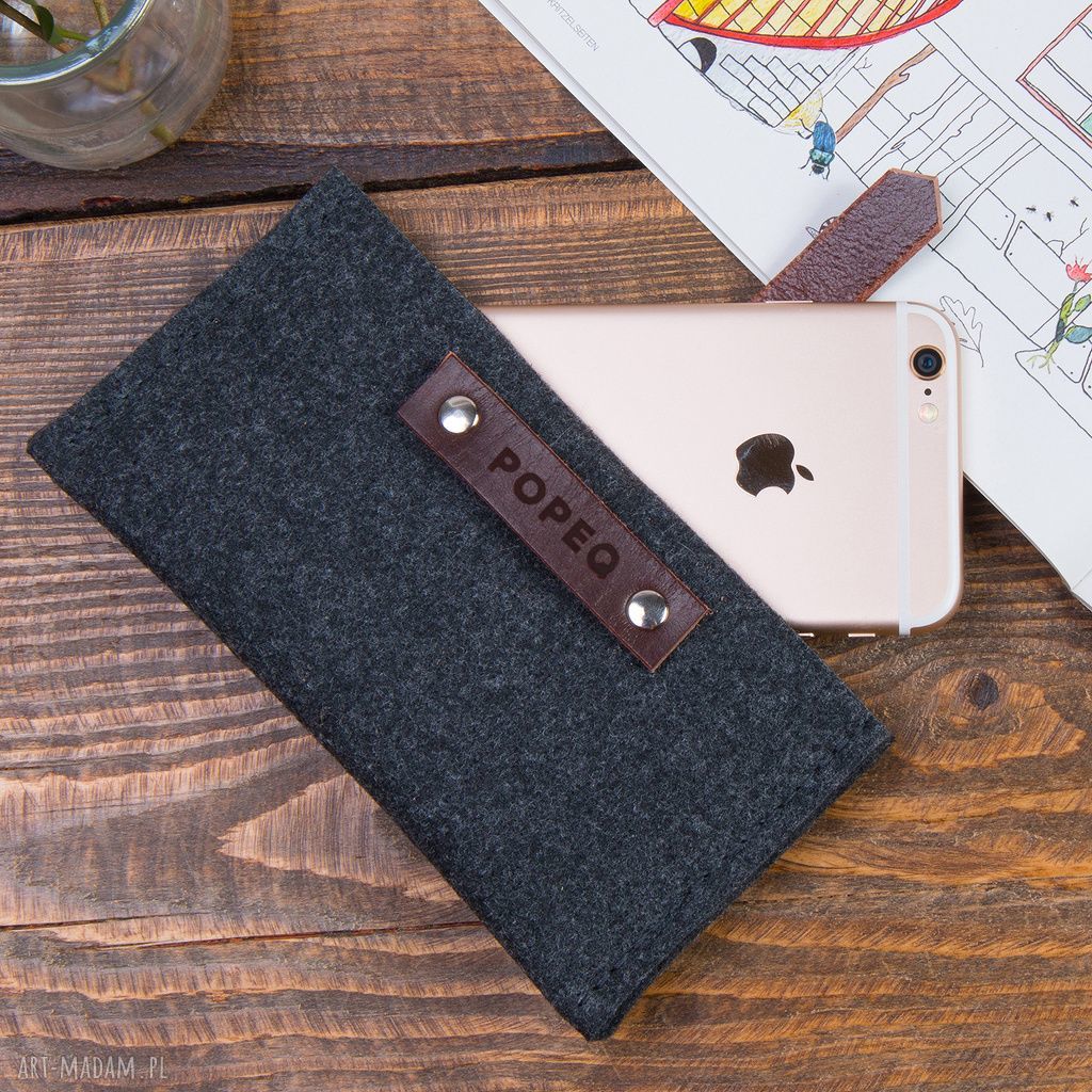 Personalizowane etui na telefon z Twoim imieniem - filc i naturalna skóra