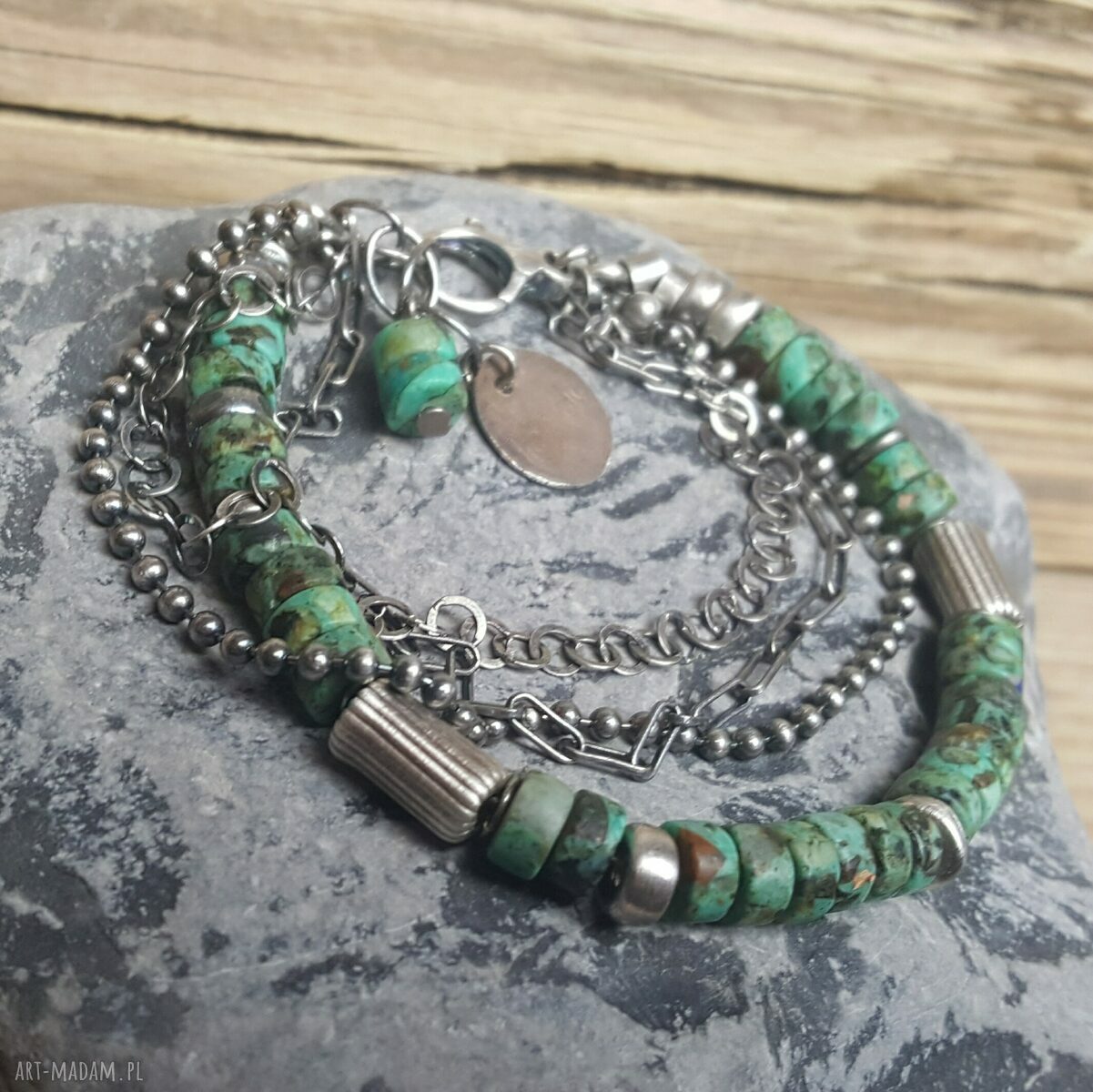 Bransoletka srebrna z turkusem afrykańskim hand made