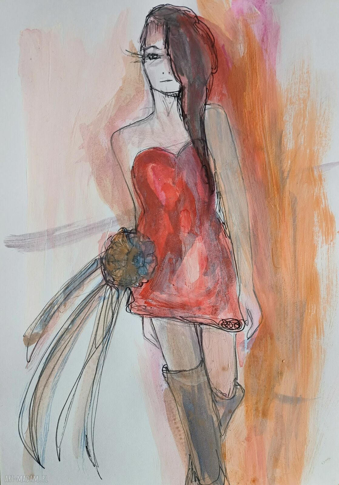 Na wybiegu - autorska ilustracja kobiety w technice mixed media