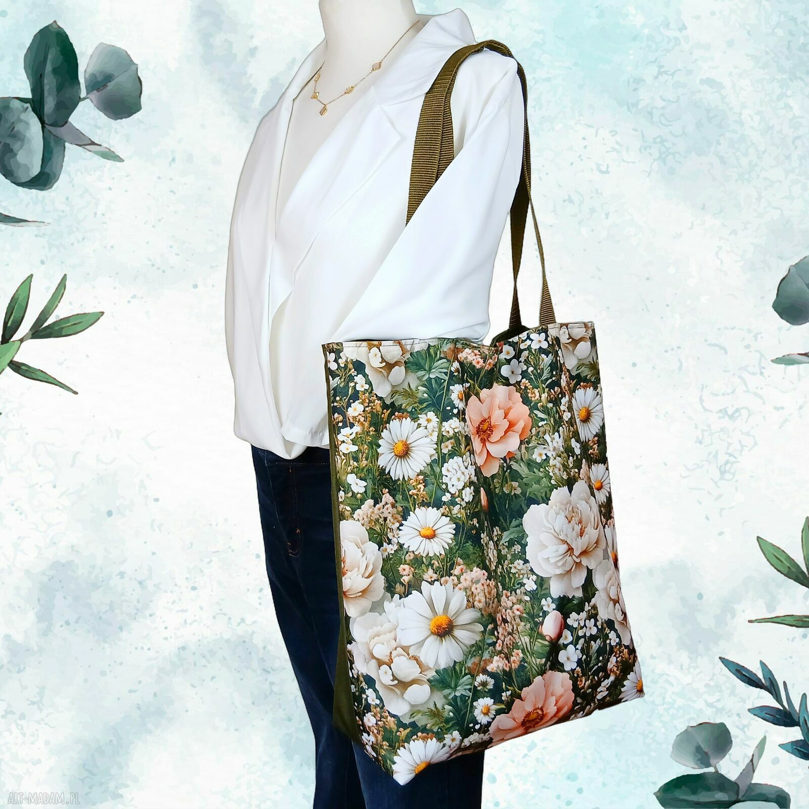 Pojemna torba shopper w kwiaty na zakupy