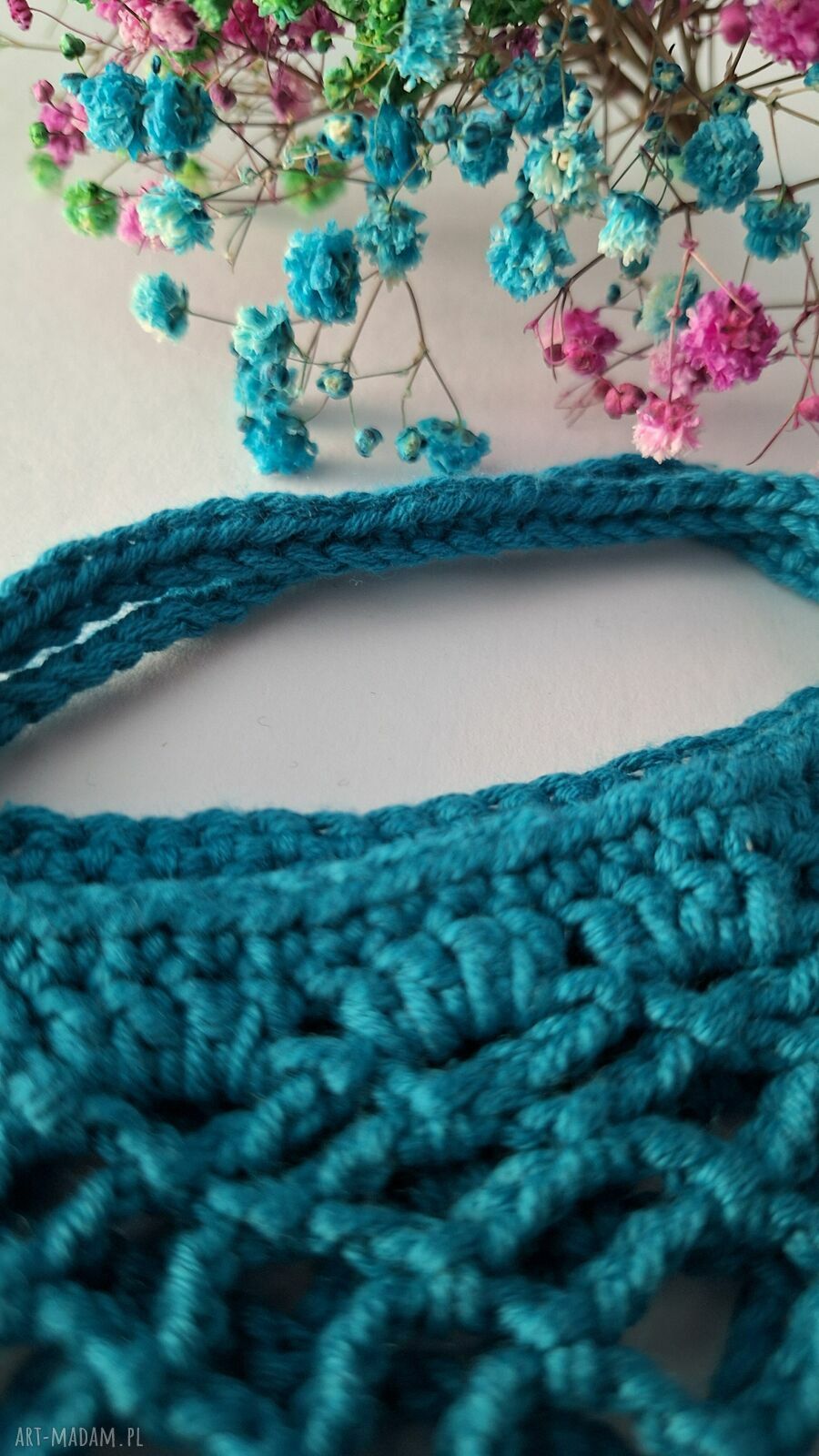 Siatka na zakupy turkusowa - mała do ręki, robiona na szydełku (handmade)