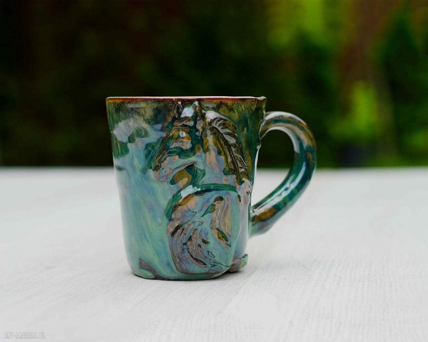 Na zamówienie: duży kubek ceramiczny z koniem 400 ml - black smaragd (szmaragdowy)
