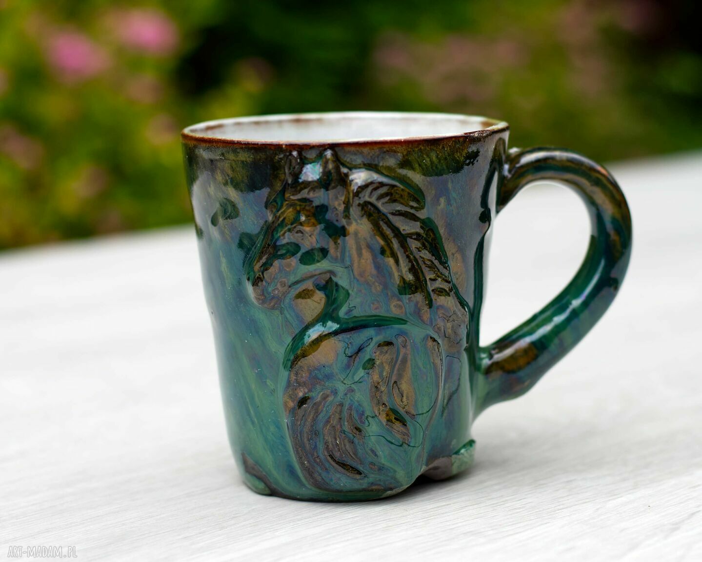 Na zamówienie: duży kubek ceramiczny z koniem 400 ml - black smaragd (szmaragdowy)