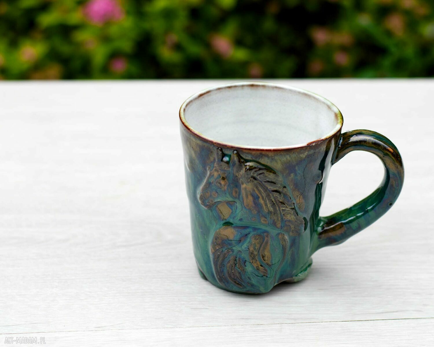 Na zamówienie: duży kubek ceramiczny z koniem 400 ml - black smaragd (szmaragdowy)