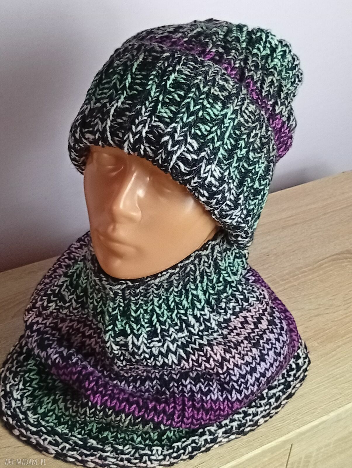 Czapka i komin multikolor - zimowy komplet handmade dla niej