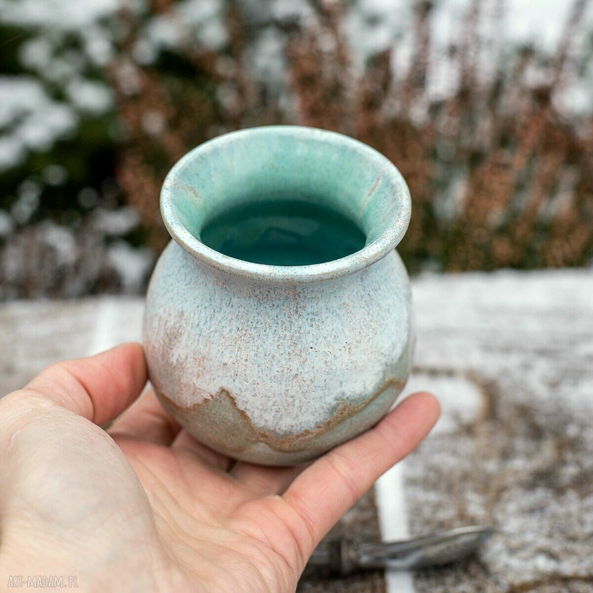 Ceramiczne naczynie do yerba mate „Subtelny mróz” - matero handmade - ok. 230 ml