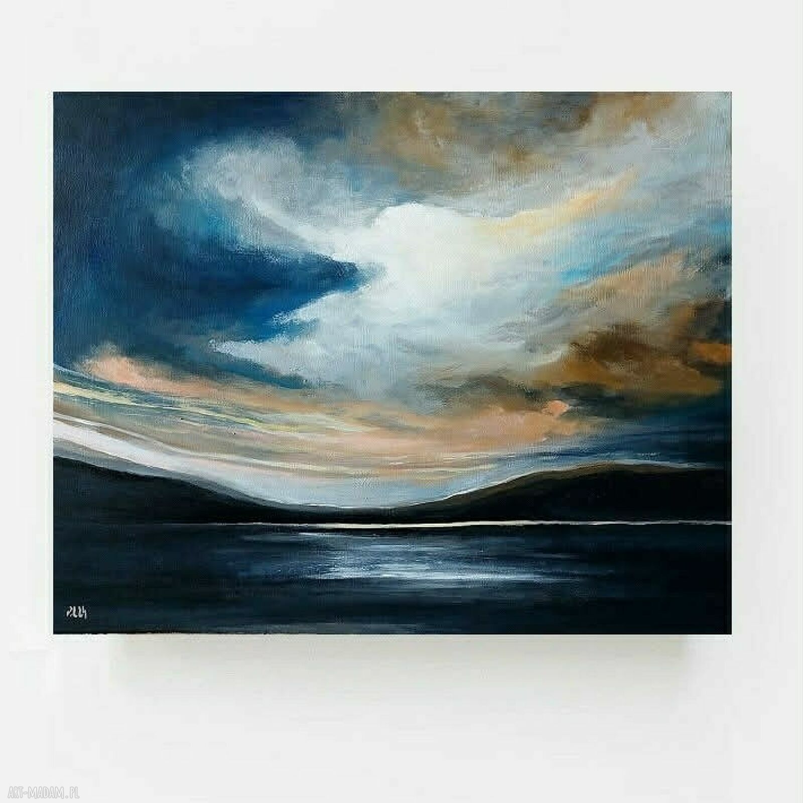Nad jeziorem - ręcznie malowany obraz akrylowy 40x50 cm