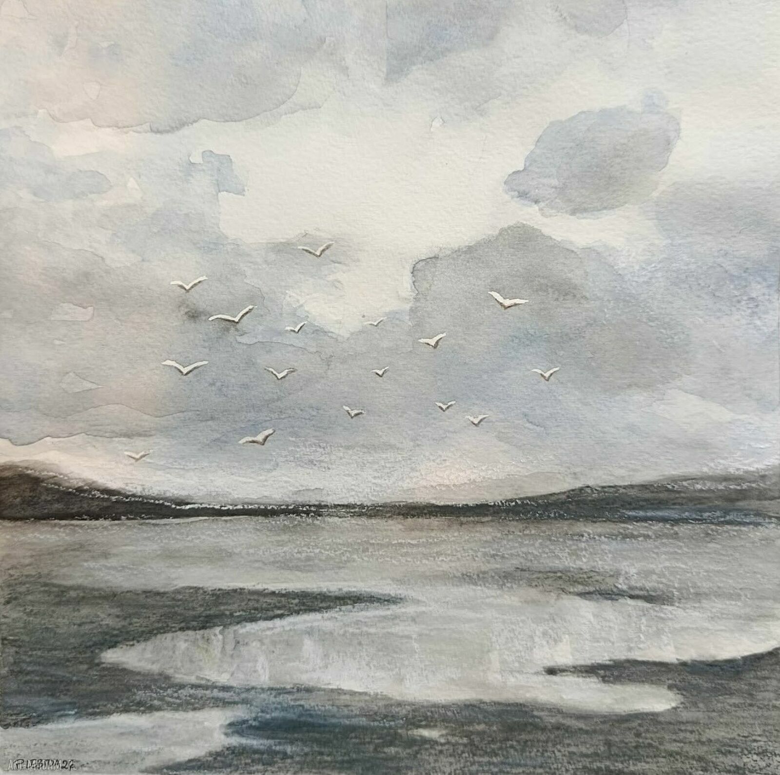 Nad Morzem - akwarela 25x25 cm (kwadrat) Paulina Lebida