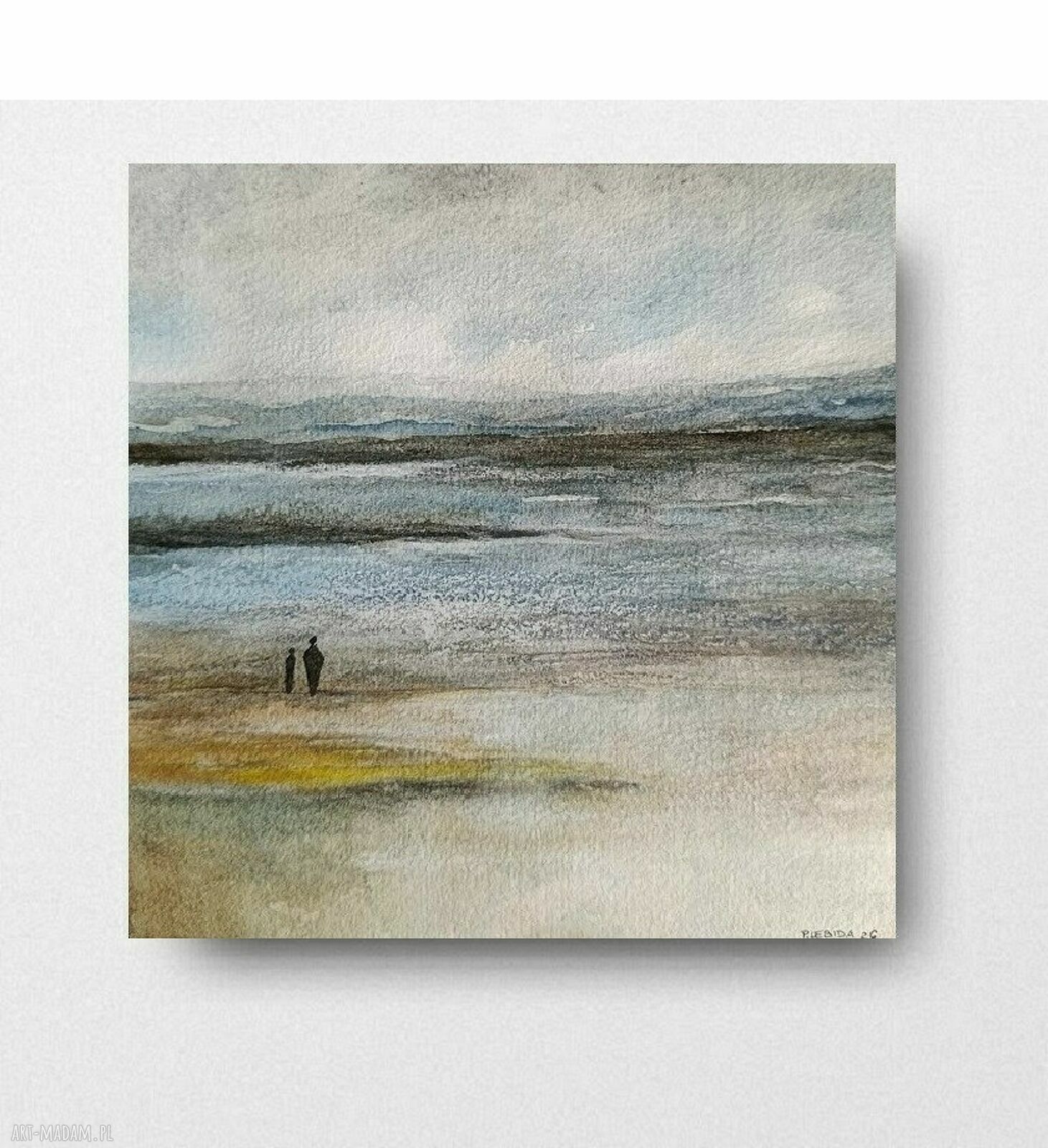 Nad morzem - sygnowana akwarela w formacie 20 x 20 cm