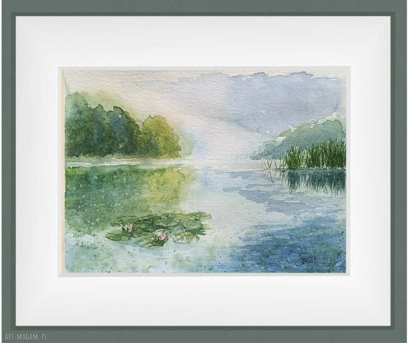 Nad stawem - akwarela 24x32 cm z nenufarami