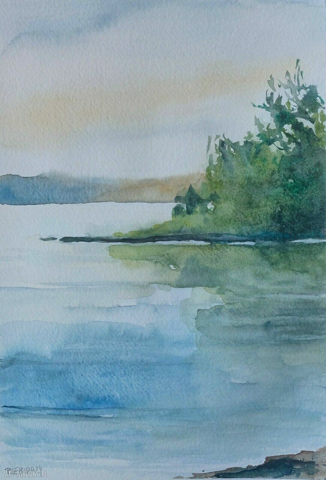 Nad Wodą - oryginalna akwarela 25x18 cm (pejzaż)