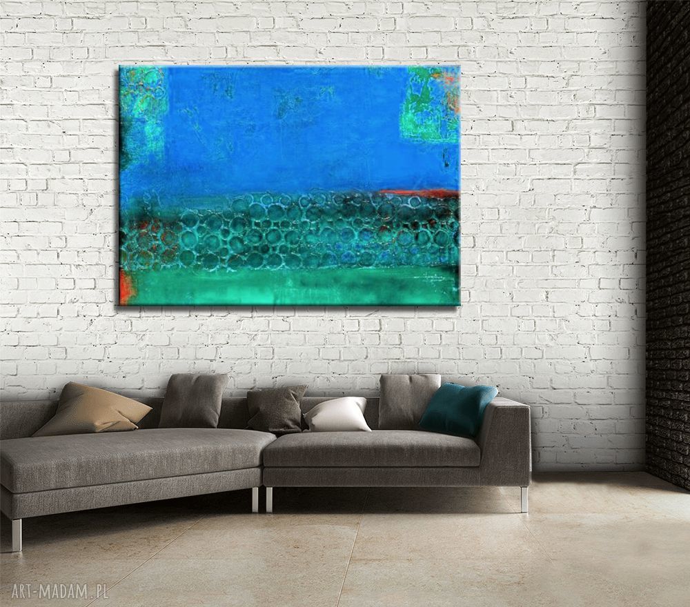 Nadmorska fantazja - abstrakcyjny obraz strukturalny ręcznie malowany 100x150 cm