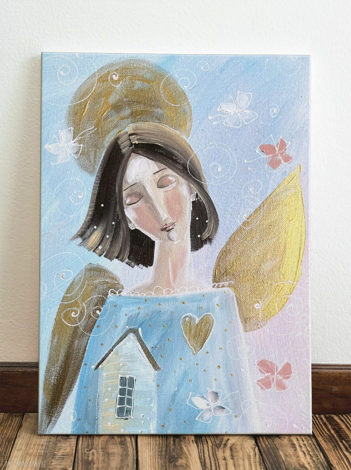 „Najważniejsze, gdzie stoi twój dom” - obraz giclee na płótnie Canvas (anioł stróż)