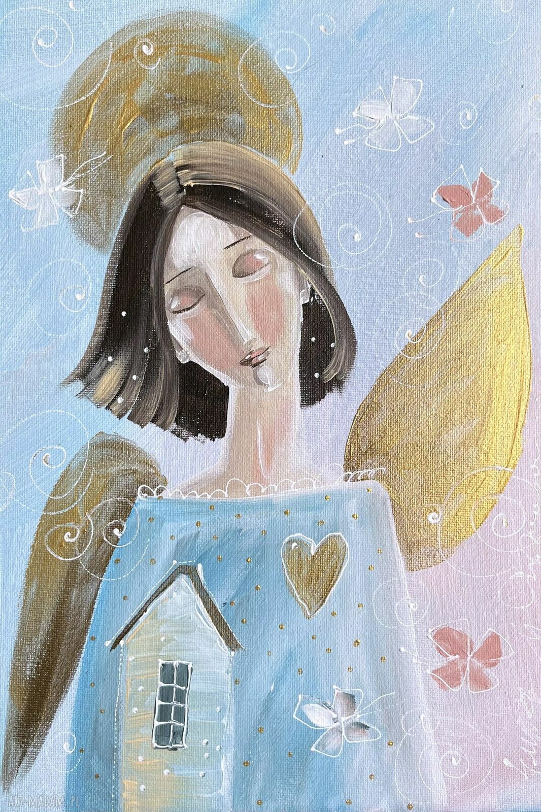 „Najważniejsze, gdzie stoi twój dom” - obraz giclee na płótnie Canvas (anioł stróż)