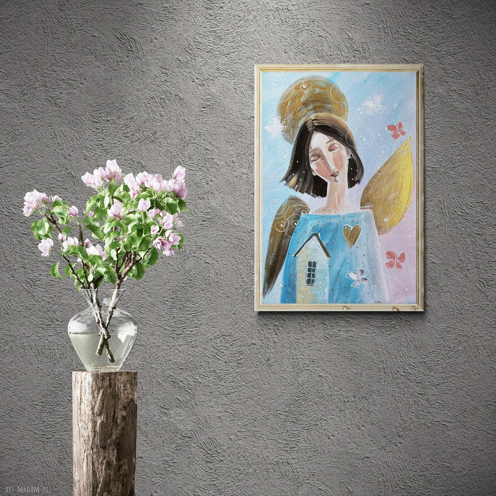 „Najważniejsze, gdzie stoi twój dom” - obraz giclee na płótnie Canvas (anioł stróż)