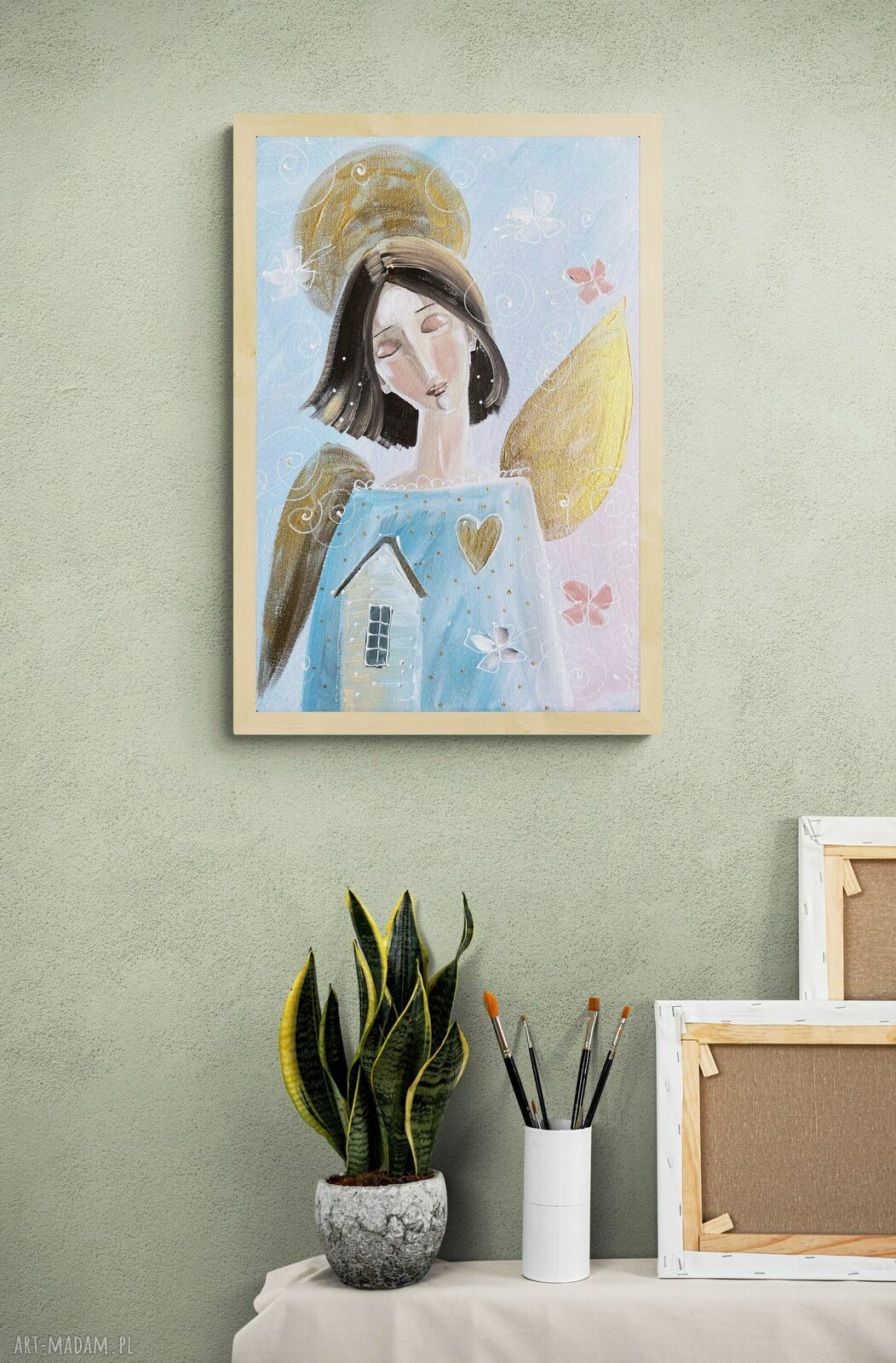 „Najważniejsze, gdzie stoi twój dom” - obraz giclee na płótnie Canvas anioł stróż