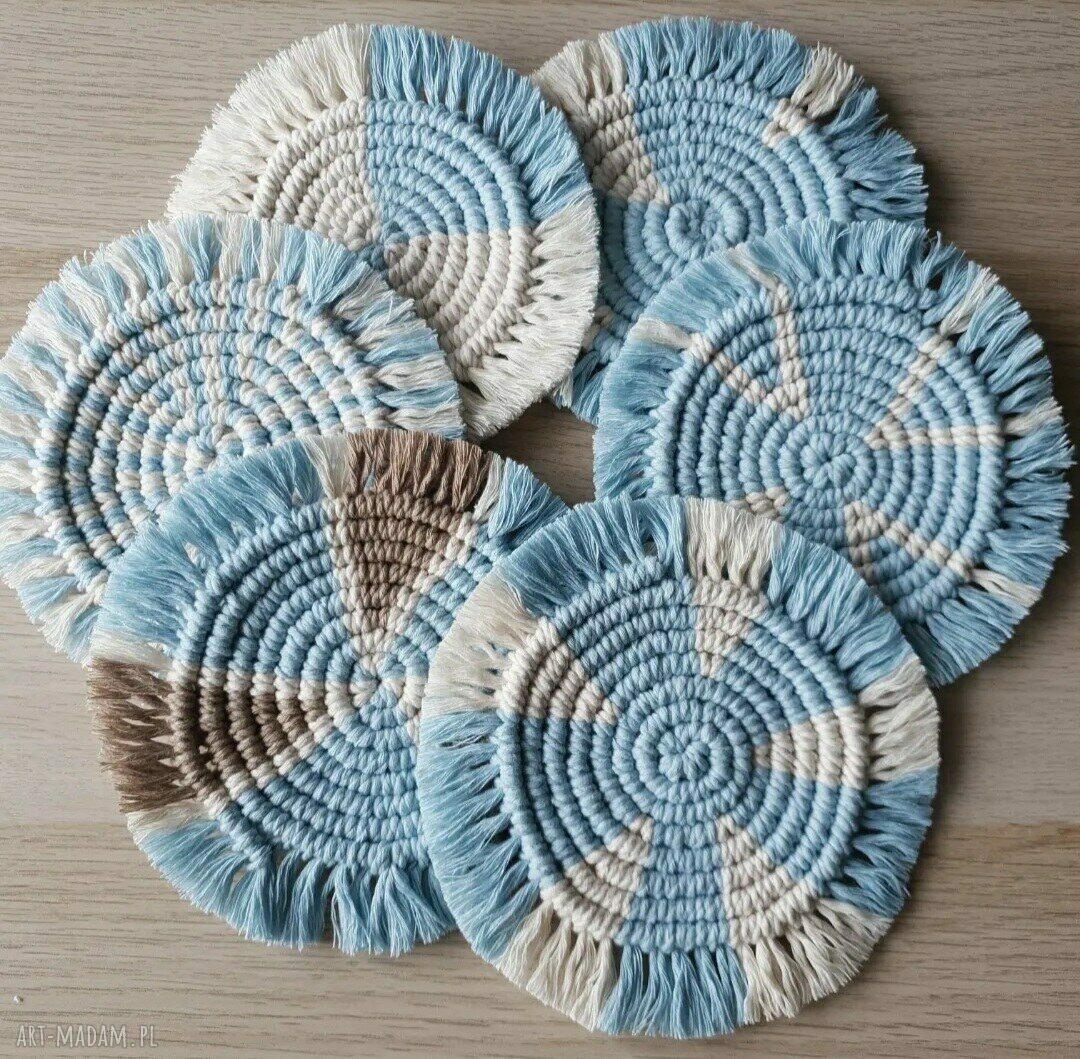Zestaw 6 podkładek pod kubek boho 15 cm ręcznie plecione
