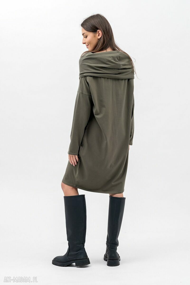 Sukienka Nana Khaki oversize z kominem 3w1 i kieszeniami