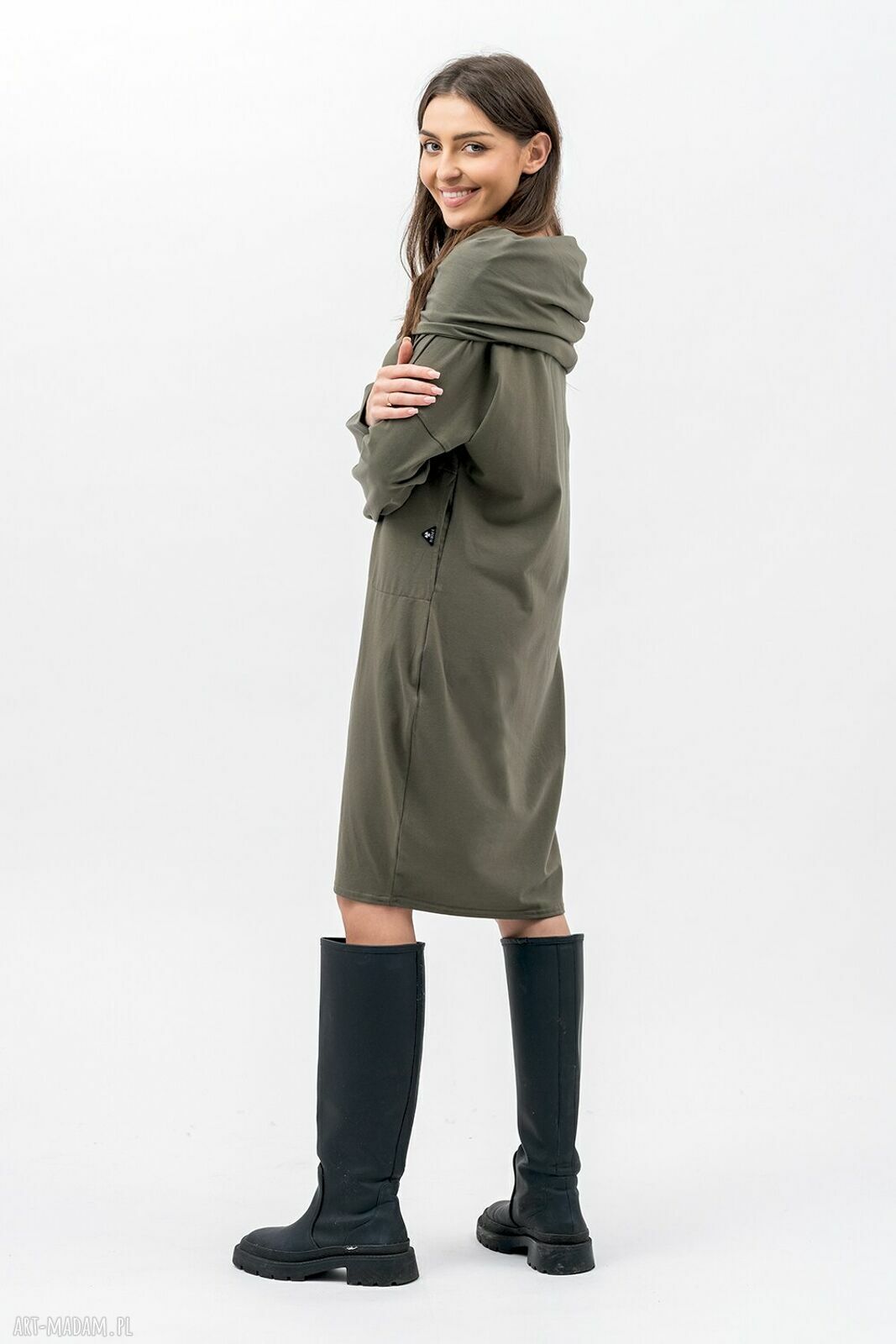 Sukienka Nana Khaki oversize z kominem 3w1 i kieszeniami