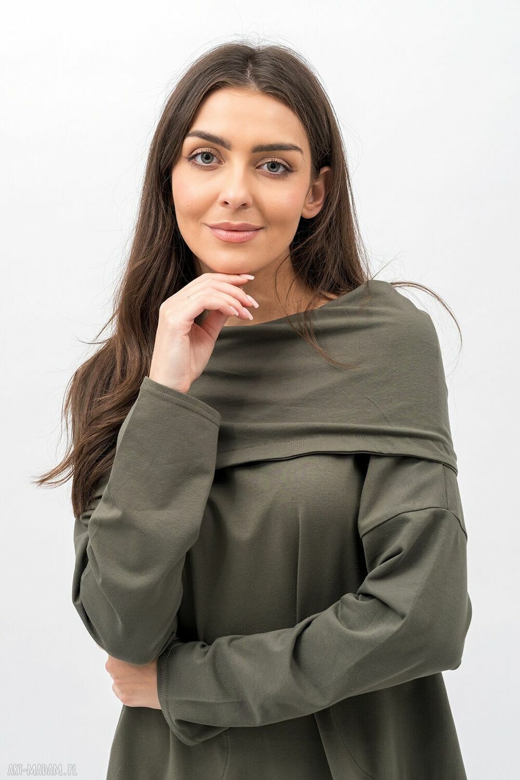 Sukienka Nana Khaki oversize z kominem 3w1 i kieszeniami