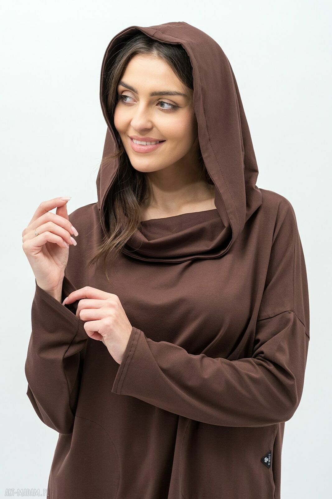 Sukienka Nana Czekolada z kominem 3w1 - boho oversize z kieszeniami