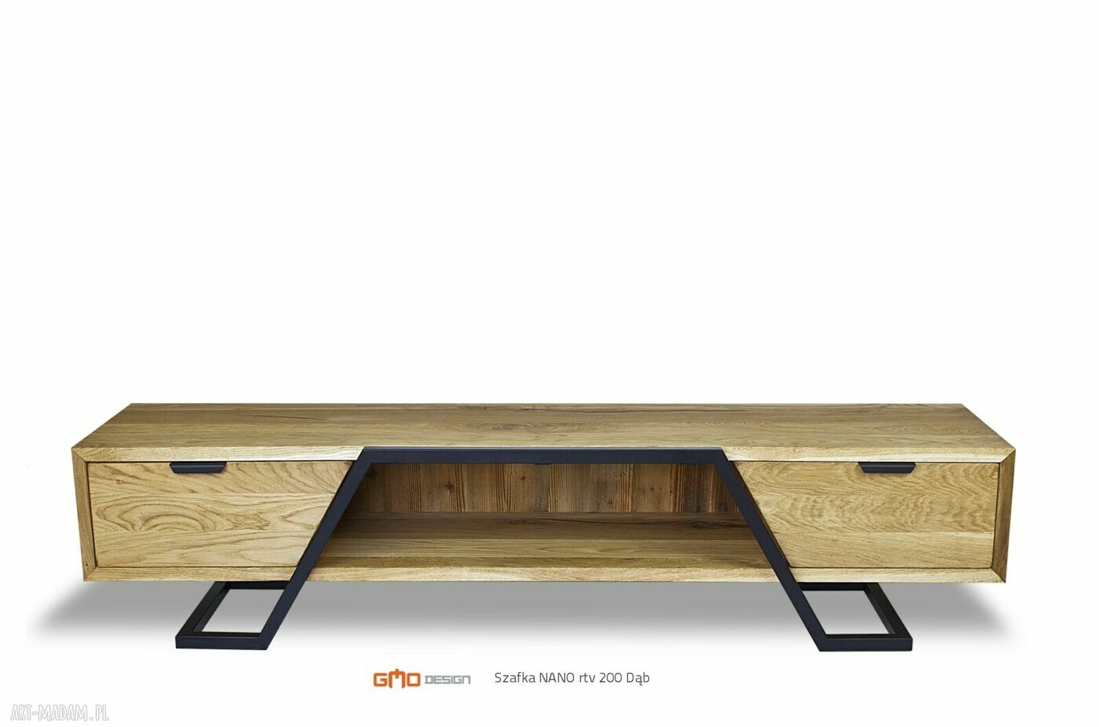 NANO szafka RTV z litego drewna dębowego na stalowej ramie (handmade)