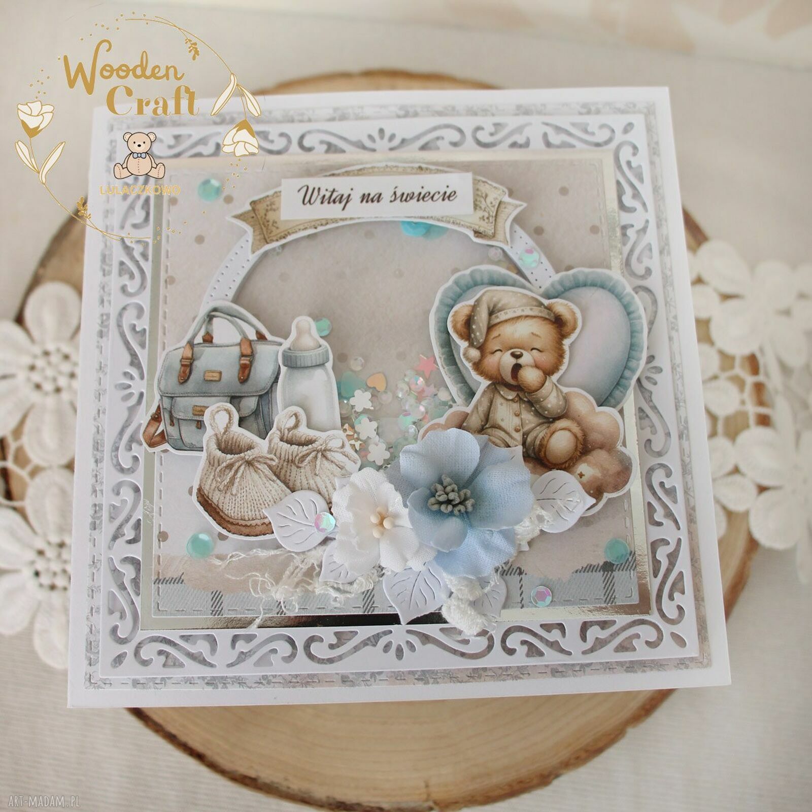 Kartka na narodziny i chrzest „Witaj na świecie” - handmade w stylu scrapbooking
