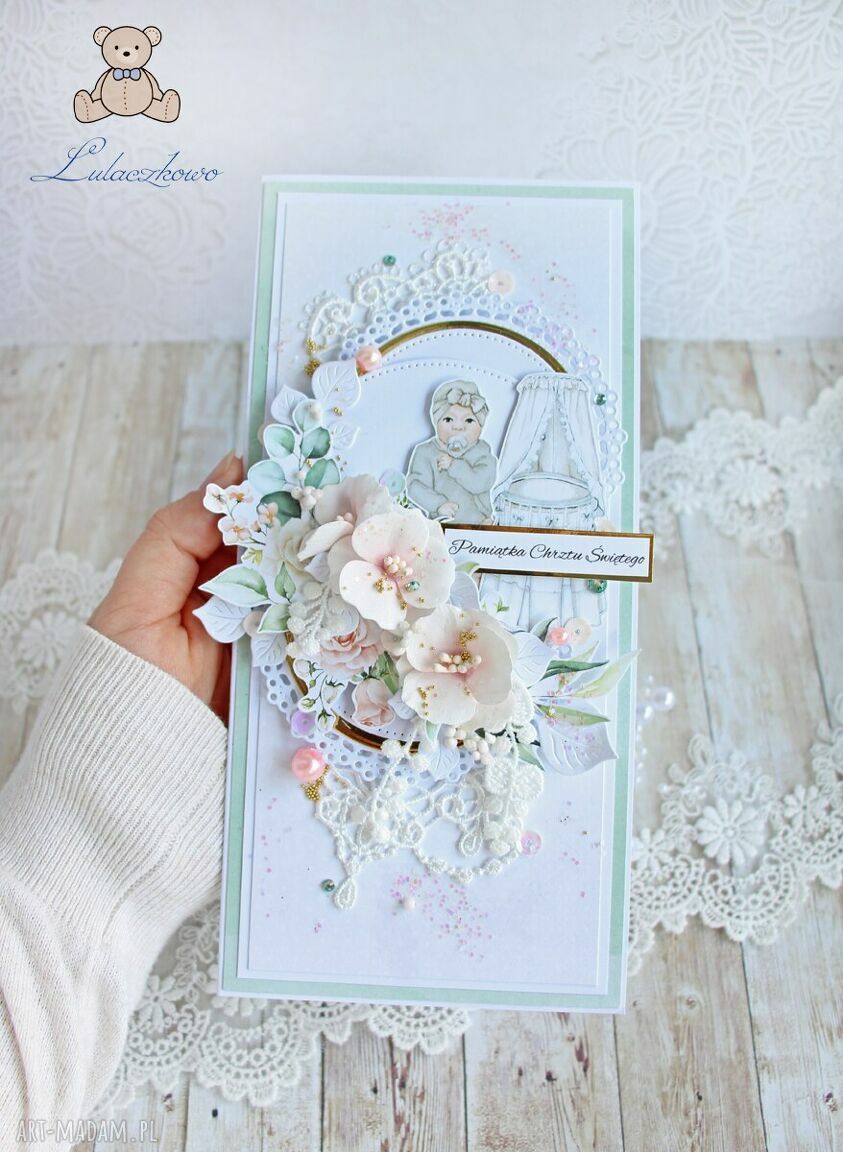 Kartka na chrzest święty Baby Book - ręcznie robiona pamiątka