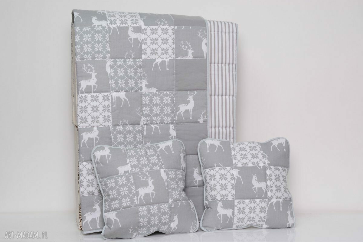 Narzuta Grey Deer 115x195 cm patchwork - komplet Majunto
