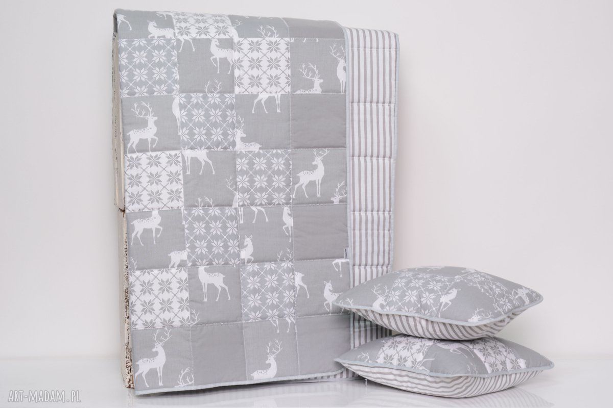 Narzuta Grey Deer 115x195 cm patchwork - komplet Majunto