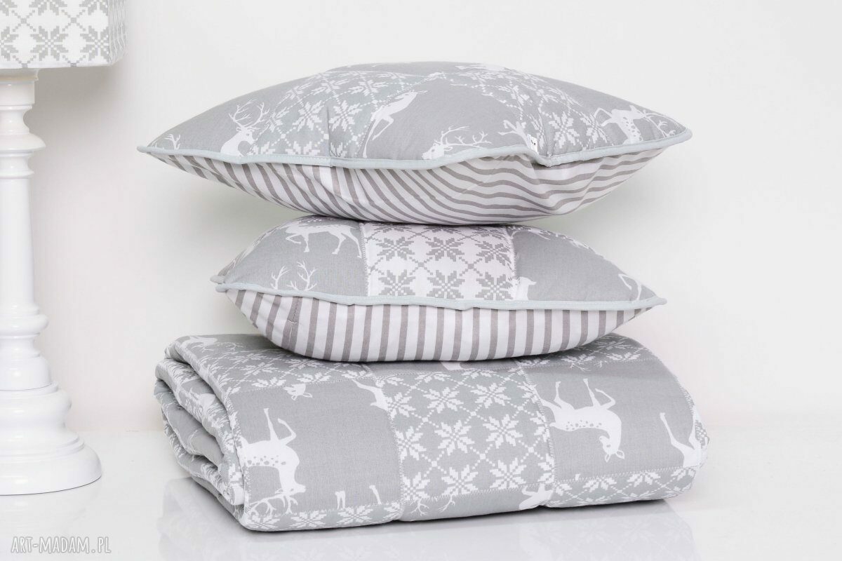 Narzuta Grey Deer 115x195 cm patchwork - komplet Majunto