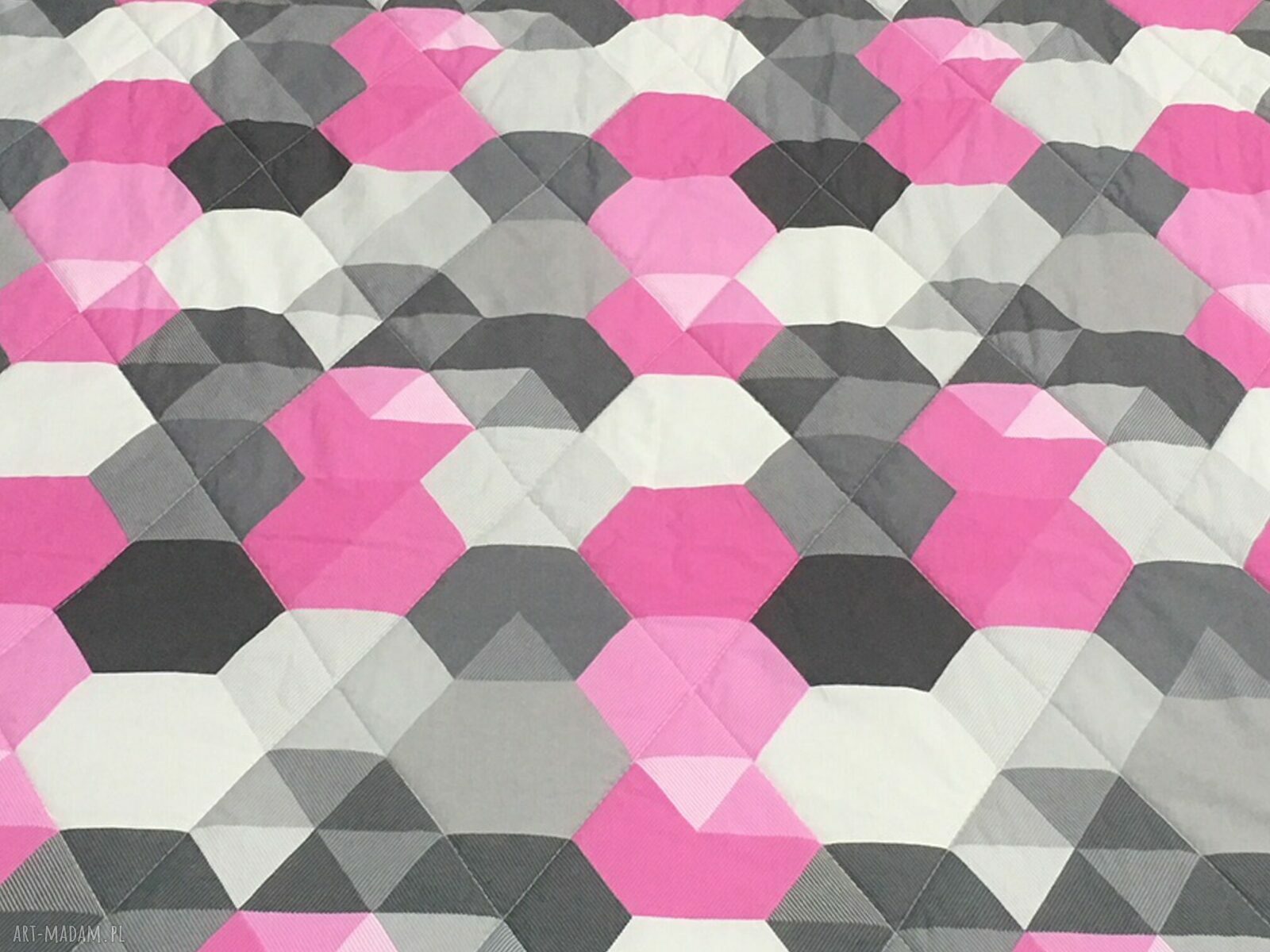 Narzuta Hexagons PINK 155x205 cm - dwustronna, młodzieżowa