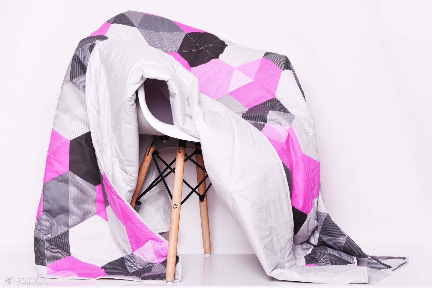 Narzuta Hexagons PINK 155x205 cm - dwustronna, młodzieżowa