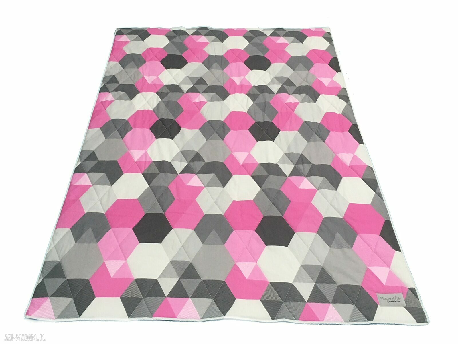 Narzuta Hexagons PINK 155x205 cm - dwustronna, młodzieżowa