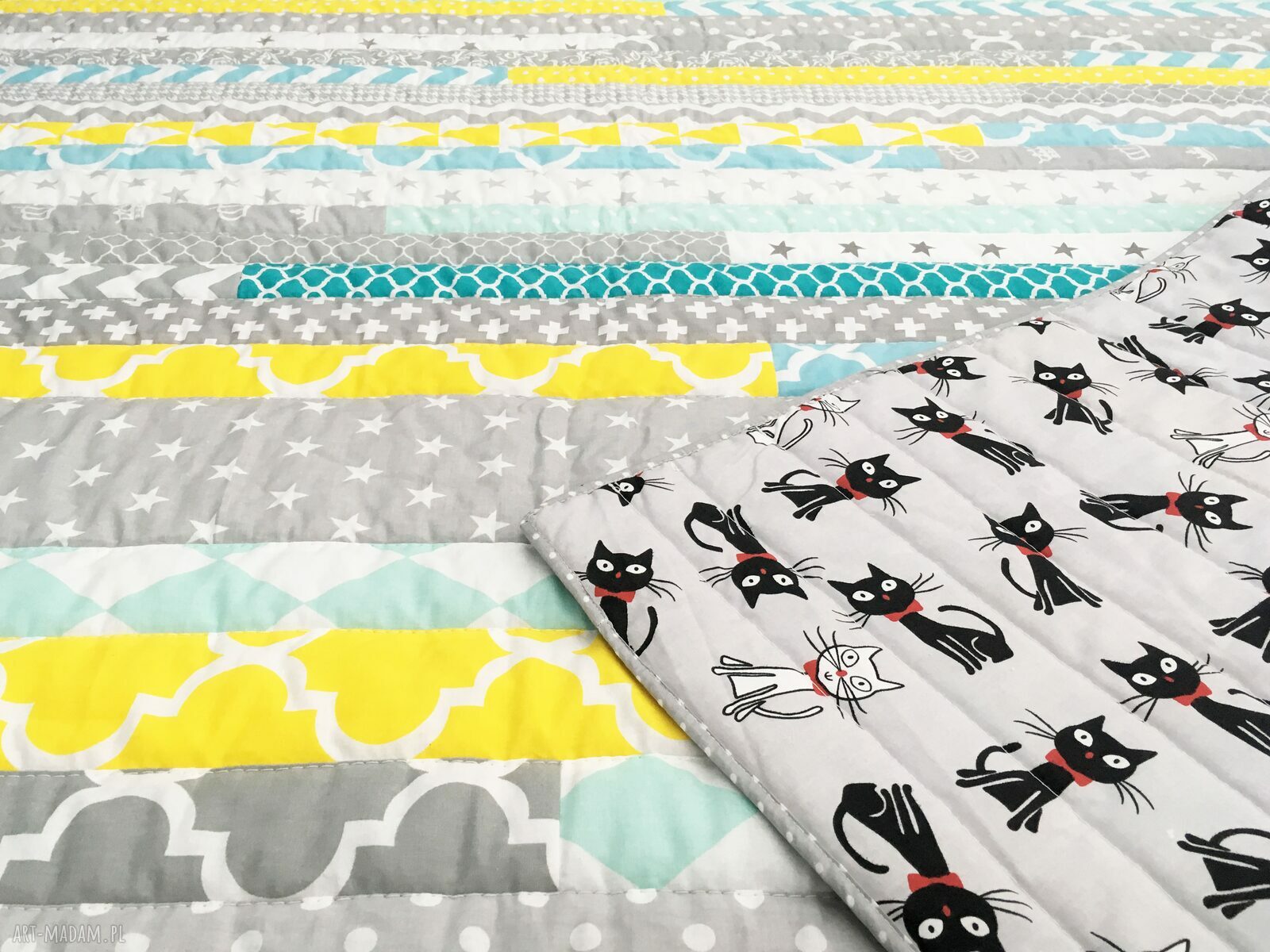Narzuta patchwork GREY and MINT 158x195 cm